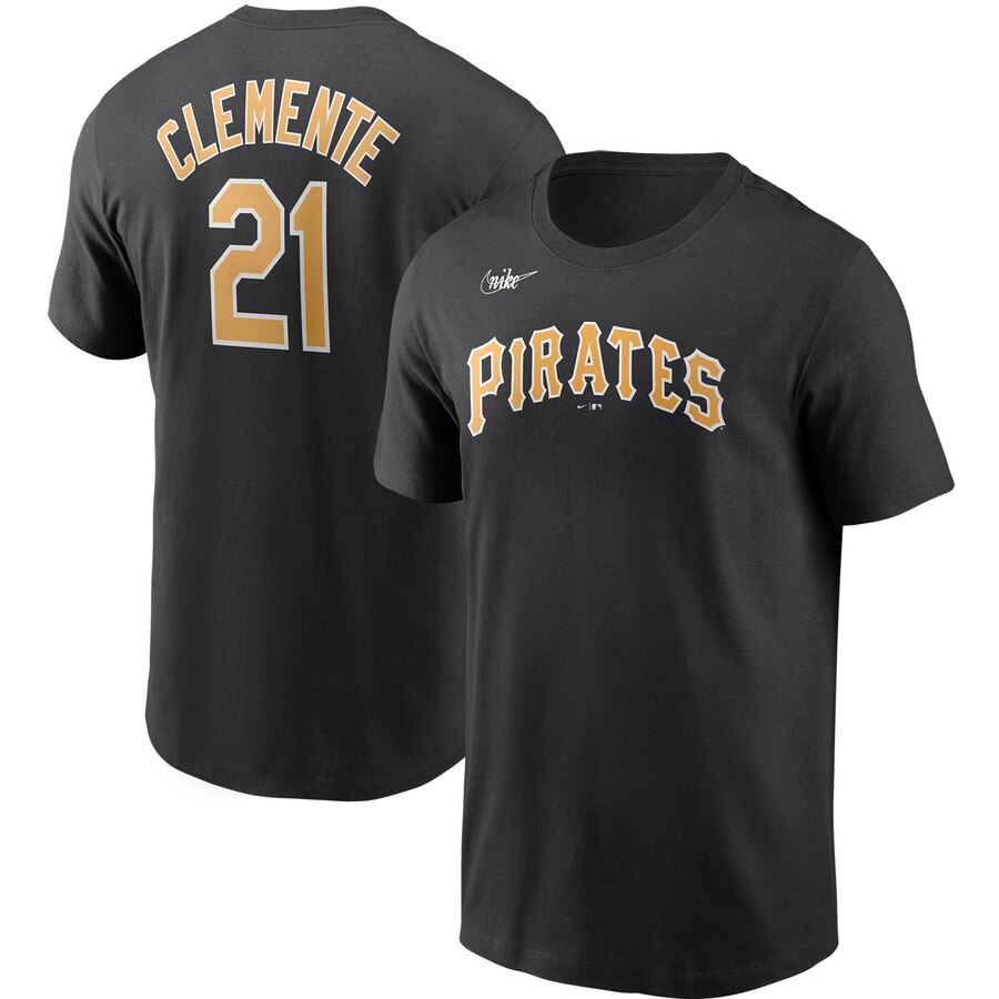 Pittsburgh Pirates #21 Roberto Clemente Nike Cooperstown Collection Name & Number T-Shirt Black